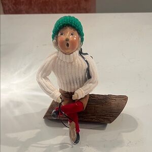 Charming Byers Choice 1993 Holiday Figurine with Green Hat and Red Pants